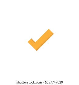 Check Mark. Valid Seal icon. Orange square tick with shadow. Flat OK sticker icon. Isolated on white. Accept button. Good for web and software interfaces. Vector illustration.