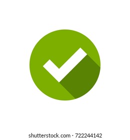 Check Mark. Valid Seal icon. Green squared tick with shadow in green circle. Flat OK sticker icon. Isolated on white. Accept button. Good for web and software interfaces. Vector illustration.