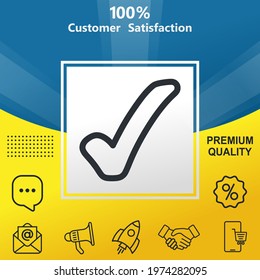Check mark vector glyph color icon. With yellow and blue background option