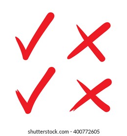 Check mark vector hand drawn icon, wrong mark, sketch check mark, red on white
