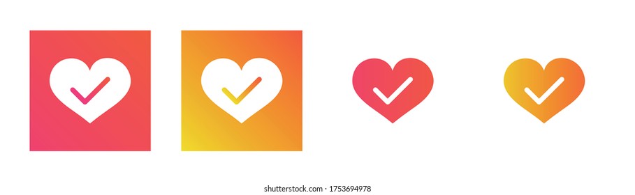 Check Mark Vector Icon. Checkmark Right Symbol Tick Sign. Ok Button Correct Circle Icon. Heart With Flag