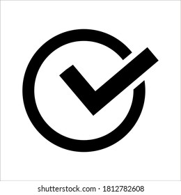 Check mark vector icon. Checkmark right symbol tick sign. Ok button correct circle icon on white background