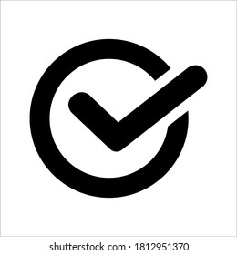 Check mark vector icon. Checkmark right symbol tick sign. Ok button correct circle icon on white background