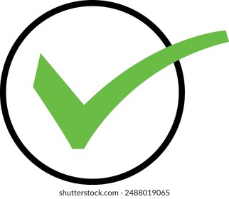 Check mark vector icon. Checkmark right symbol tick sign. Ok button correct circle icon.