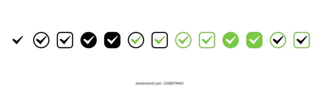 Check Mark. Check Mark vector icon collection. Check Marks. CheckMarks black and green colors. Tick. Vector illustration