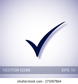 Check mark vector icon - dark blue illustration with blue shadow