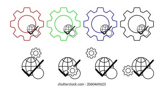 Check mark vector icon in gear set illustration for ui and ux, website or mobile application