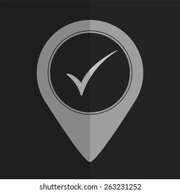 Check mark vector icon - map pointer. Flat design