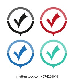 check mark - vector icon; map pointer;  message bubble