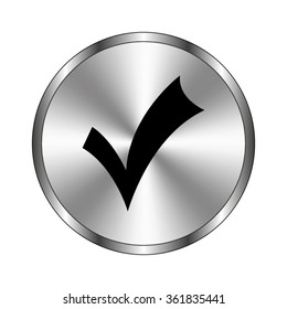 check mark - vector icon;  metal button