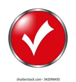 check mark - vector icon on the  red button