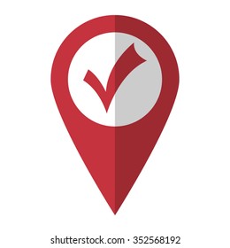 check mark - vector icon; red map  pointer