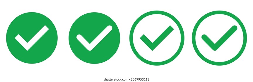 Check mark vector icons. Checklist icon symbol isolated. Green check mark icon. Tick symbol in green color, vector illustration.