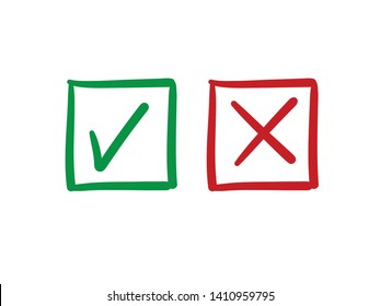 Check mark vector icons. Green tick and Red X cross. Hand drawn checkmark doodles.  : image vectorielle de stock