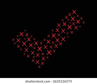 Check Mark Vector Illustration made of smaller cross marks, representing approval, and isolated on black background.