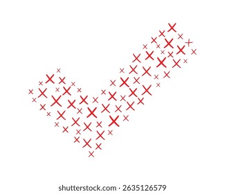 Check Mark Vector Illustration made of smaller cross marks, representing approval, and isolated on a white background.