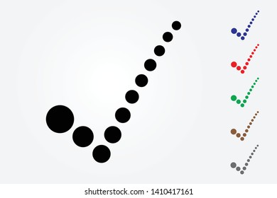 Check mark vector illustration with many color circles on white background for approval sign in business and education