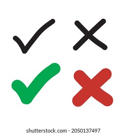 Check mark vector.Tick icon set in green and red color, vector illustration.