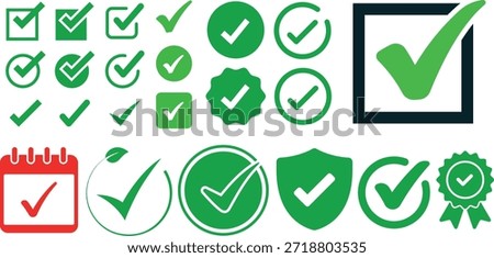 Check Mark and Verified Tick Icons Set, Approval Success Confirmation Vector