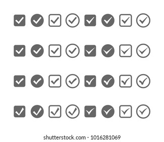 Check mark web related icons grey on white background