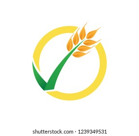 check mark wheat seed in circle vector for logo or illustration template