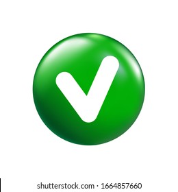 check mark white on green background, isolated EPS vector illustration.
