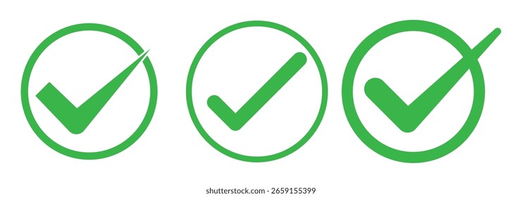 Marca de verificación. garrapata blanca en círculo redondo verde. Marca de verificación verde, conjunto de iconos de marca de cruz roja. Ilustración vectorial. eps 10