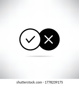 check mark and wrong mark icon vector illustration on gray background