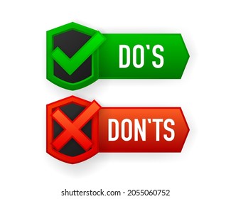 Check mark and Wrong sign. Approval and Reject icon. Sign of voting. Sign of choice. Symbols YES or NO and Dos or Donts. Accept document. Vector illustration.