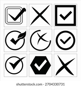 Marca de verificación y marca X colección de diseño Plantilla Ilustración vectorial