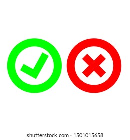 check mark and x cross sign icon vector in circle checkbox; accepted and denied symbols for use as website design and mobile application button, answer yes or no in the questionnaire, voting        