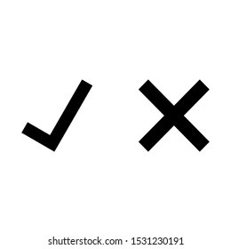 check mark and x cross sign icon vector isolated on white background