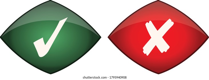 Check Mark and X Glossy Red and Green signs.