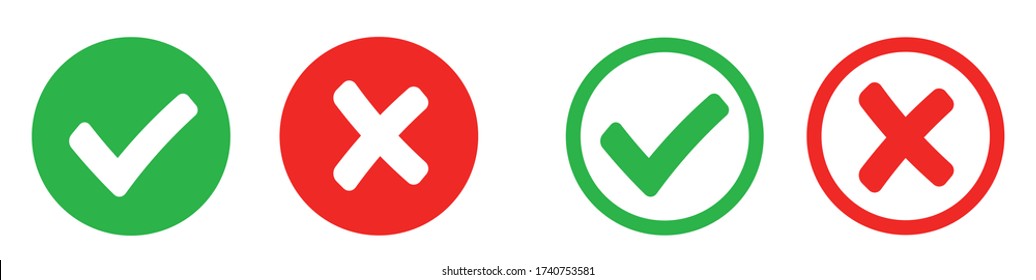 Check Mark And X Mark Icon. Checkmark And X Mark Icon For Apps And Websites. Green And Red Check Mark Icon On White Background - Stock Vector.