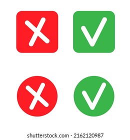 Markieren Sie Markierungszeichen und X Markierungssymbol. Markierungszeichen und x Markierungssymbol für Apps und Websites. Grün und Rot Markierungssymbol auf weißem Hintergrund - Stockvektorgrafik.