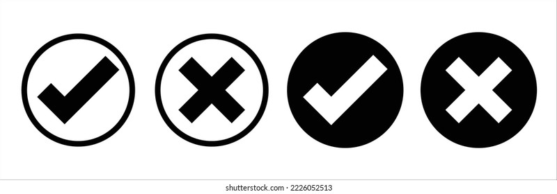 Check mark and X mark icon. Checkmark and x mark icon for apps and websites. Green and red check mark icon on transparent background. Vector illustration