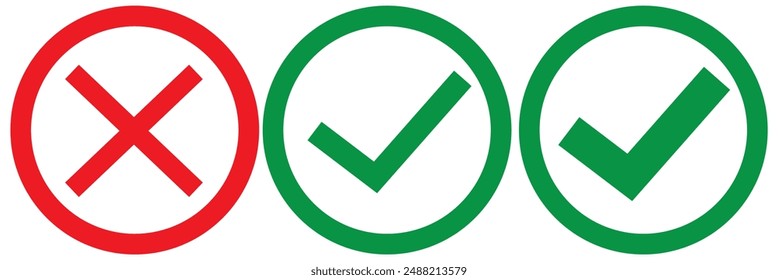 Icono de marca de verificación y marca X. Marca de verificación e icono de marca x para App y Sitios web. Icono de marca de verificación verde y rojo sobre fondo transparente. Ilustración vectorial