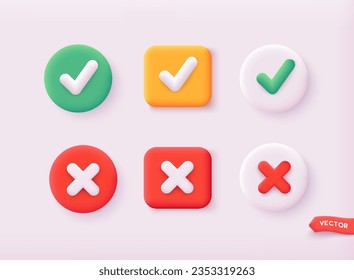 Check mark and X mark icons. 3D Web Vector Illustrations.