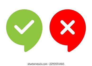 Marca de verificación, conjunto de iconos de burbuja de voz de x letras