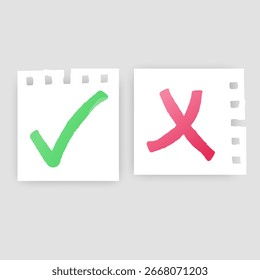 Check Mark and X Marks Approval and Rejection Symbols