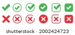 Check mark and x set icon. Simple web buttons. Checkmarks and x or confirm. Round checkmark.