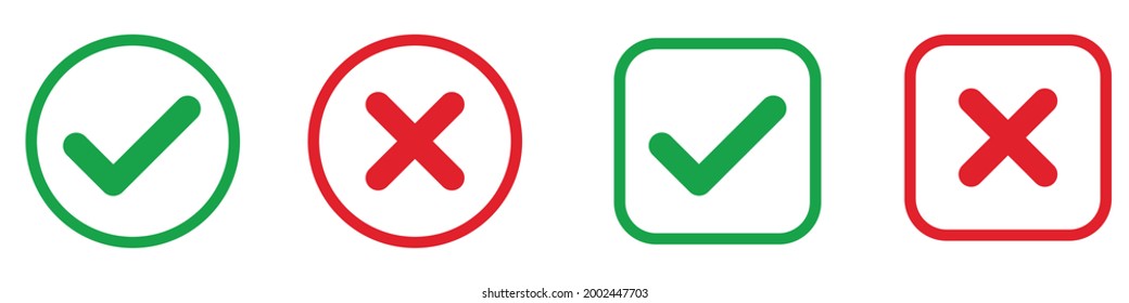 Markieren und x-Set-Symbol markieren. Einfache Web-Buttons. Markierungen und x oder bestätigen. Runde Markierung.