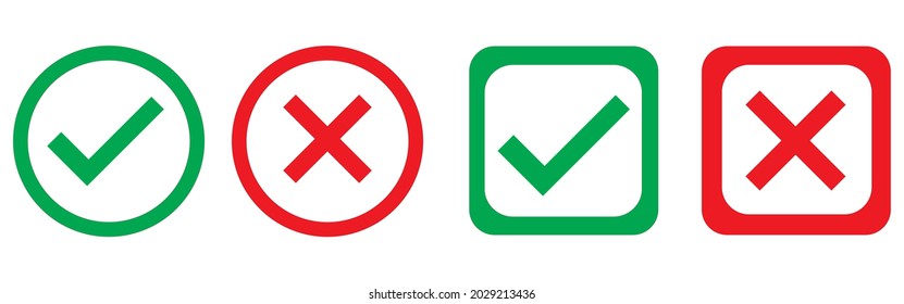 Check mark and x set icon. Simple web buttons. Checkmarks and x or confirm. Round checkmark.