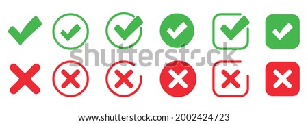 Check mark and x set icon. Simple web buttons. Checkmarks and x or confirm. Round checkmark.