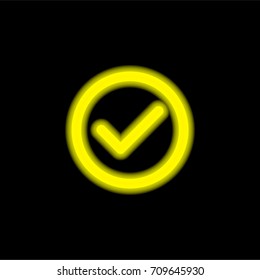 Check mark yellow glowing neon ui ux icon. Glowing sign logo vector