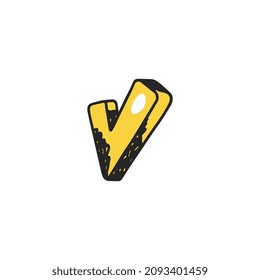 Markieren Sie die gelbe Form, das handgezeichnete Vektorsymbol auf weißem Hintergrund. Cartoon-Pin Markierungsform für Kartendesign. Überprüfen Sie das Symbol.