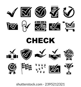 marca de verificación sí iconos correctos set vector. marca de verificación de elección, voto correcto, botón de marcar, confirmación derecha, lista de verificación verde, marca de verificación aprobada sí pictograma de glifo correcto Ilustraciones
