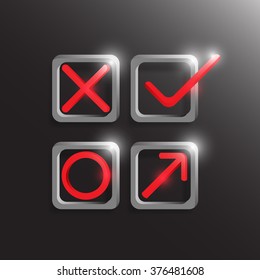 Check mark, yes and no symbol with light. Vector illustration