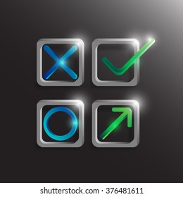 Check mark, yes and no symbol with light. Vector illustration