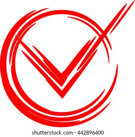 Check Mark Yes. Red icon sign yes in circle. Vector illustration EPS 8